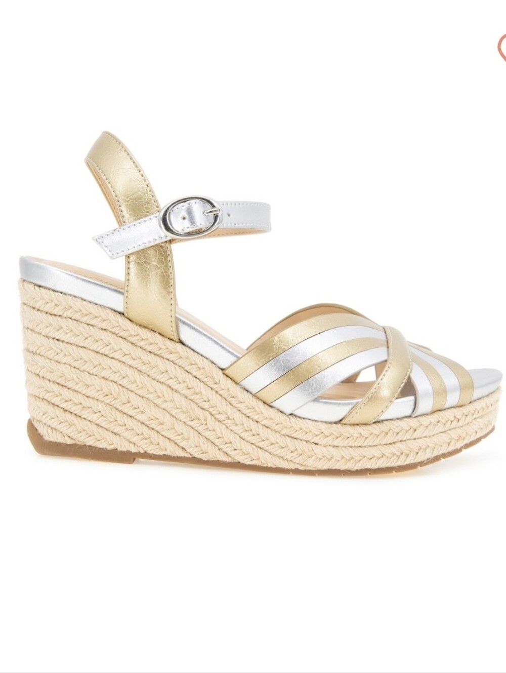 Kenneth Cole NEW IN BOX Metallic Gold and Silver Espadrille Wedge Sandal Sz 6.5